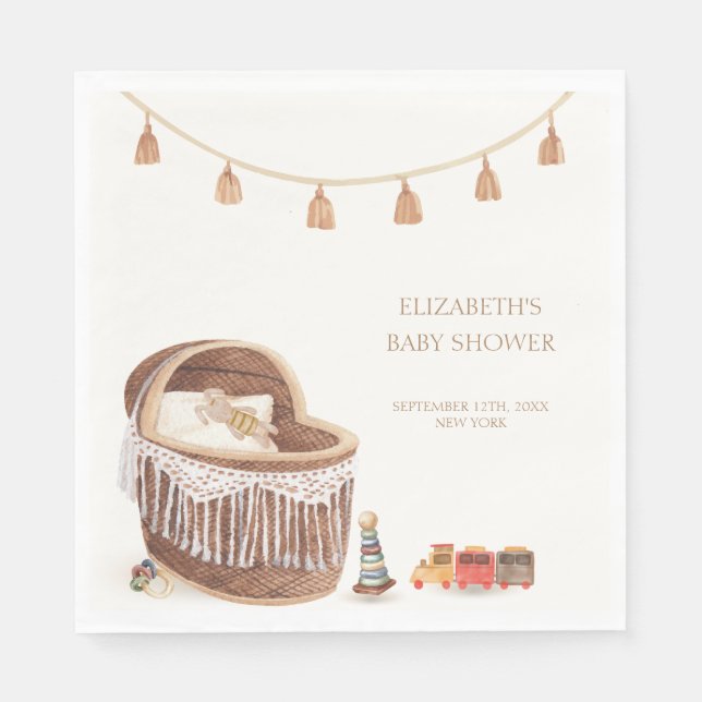 Kön Neutral Cute Boho Bassinet Leksak Baby Shower Pappersservett (Framsidan)