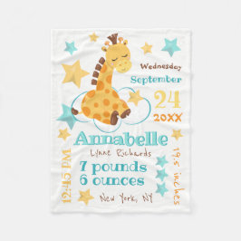 Kön Neutral Cute Giraffe Stars Baby födelsetal Fleecefilt