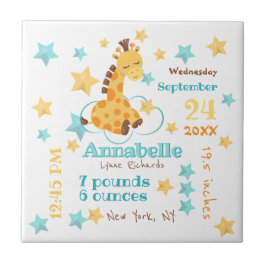 Kön Neutral Cute Giraffe Stars Baby födelsetal Kakelplatta