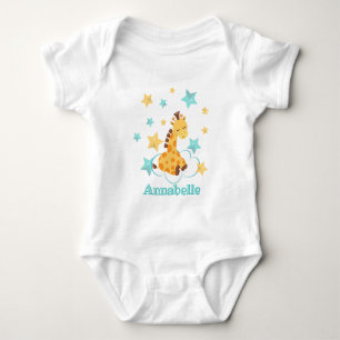 Kön Neutral Cute Giraffe & Stars Baby Monogram T Shirt