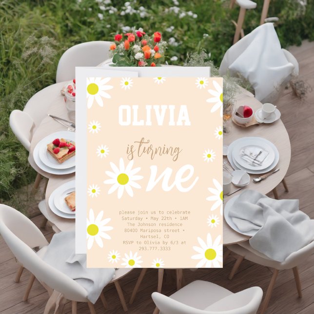 Kön Neutral Daisy 1:a födelsedagen Party Boho Whit Inbjudningar (Skapare uppladdad)