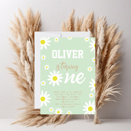 Kön Neutral Daisy 1:a födelsedagen Party Boho Whit Inbjudningar
