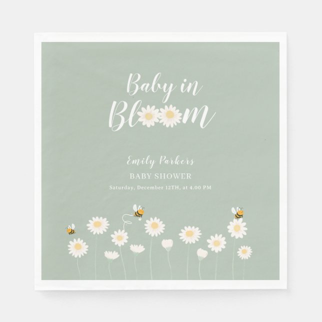 Kön Neutral Daisy Blommigt Baby i blodomläggare Pappersservett (Framsidan)