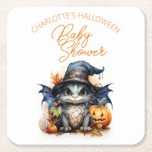 Kön Neutral Dragon Halloween Baby Shower Underlägg Papper Kvadrat