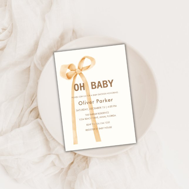 Kön Neutral, enkel babystötare Inbjudningar (Gender Neutral Simple Bow Baby Shower Invitation)