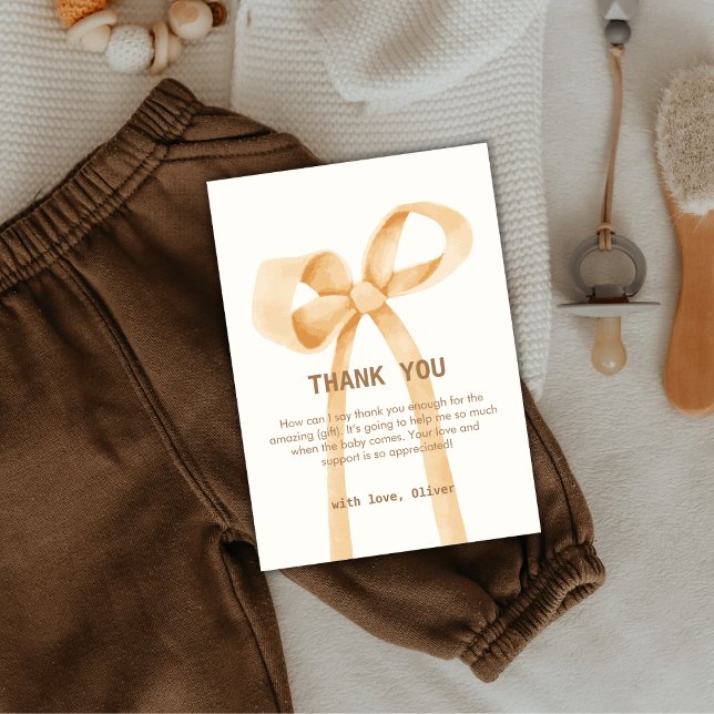 Kön Neutral, enkel babystötare Tack Kort (Gender Neutral Simple Bow Baby Shower Thank You Card)