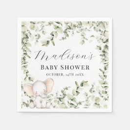 Kön Neutral Eucalyptus Elephant Baby Shower Pappersservett