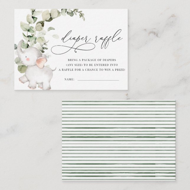 Kön Neutral Eucalyptus Elephant Diaper Raffle Tilläggskort (Fram/baksida)