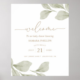 Kön Neutral Eucalyptus Löv Baby Shower Välkommen Poster