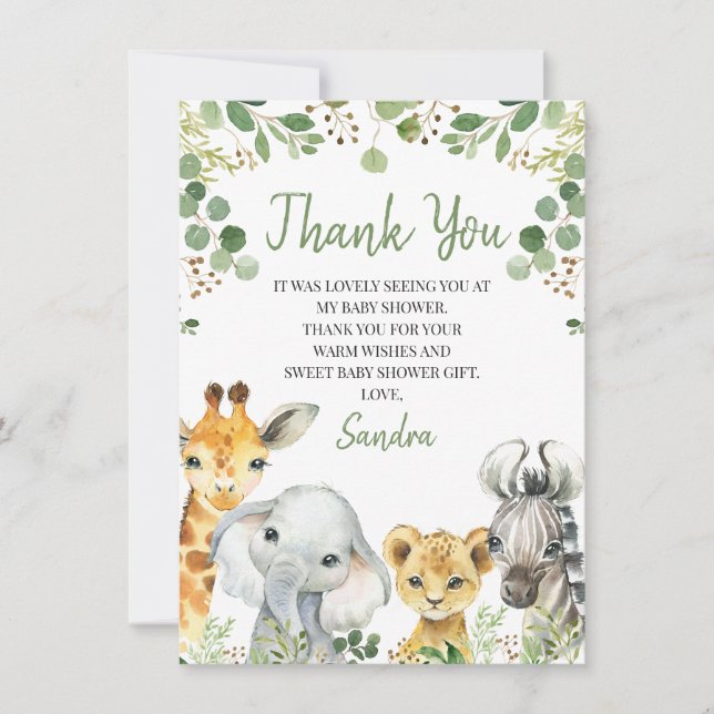 Kön Neutral Eucalyptus Safari Baby Shower Card Inbjudningar (Framsida)