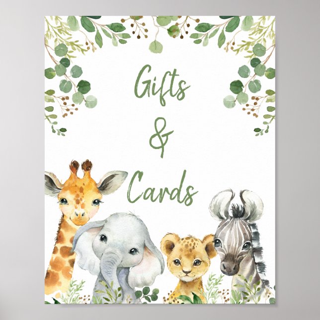 Kön Neutral Eucalyptus Safari Baby Shower Sign Poster (Framsidan)