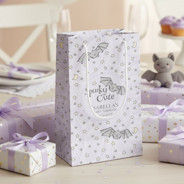 Kön Neutral Fladdermus Spooky Cute Baby Shower (Spooky Cute Bats Girl Baby Shower Gift Bags. Bats, Stars, Moons Purple Watercolor Pattern for Her)