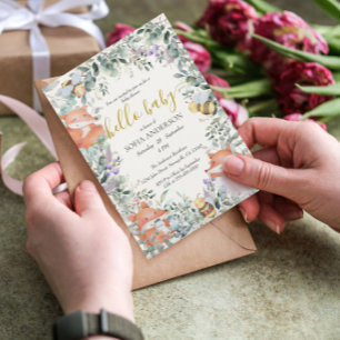 Kön Neutral Forest Animals Boho Baby Shower Inbjudningar