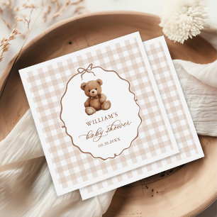 Kön Neutral Gingham Nalle Baby Shower Pappersservett
