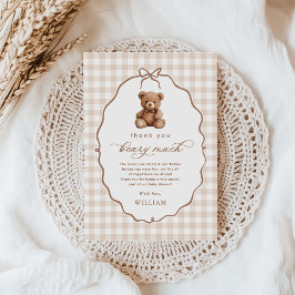 Kön Neutral Gingham Nalle Baby Shower Tack Kort