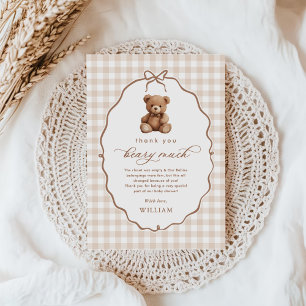 Kön Neutral Gingham Nalle Baby Shower Tack Kort