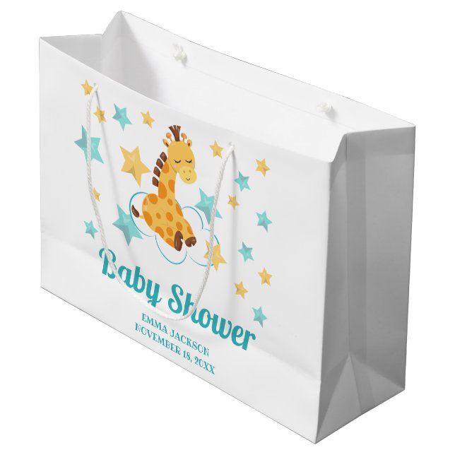 Kön Neutral giraffe & Stars Baby Shower (Framsidan Vinklad)