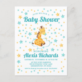 Kön Neutral giraffe & Stars Baby Shower Inbjudan Vykort