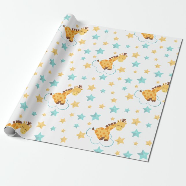Kön Neutral giraffe & Stars Baby Shower Presentpapper (Utrullad)