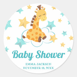 Kön Neutral giraffe & Stars Baby Shower Runt Klistermärke