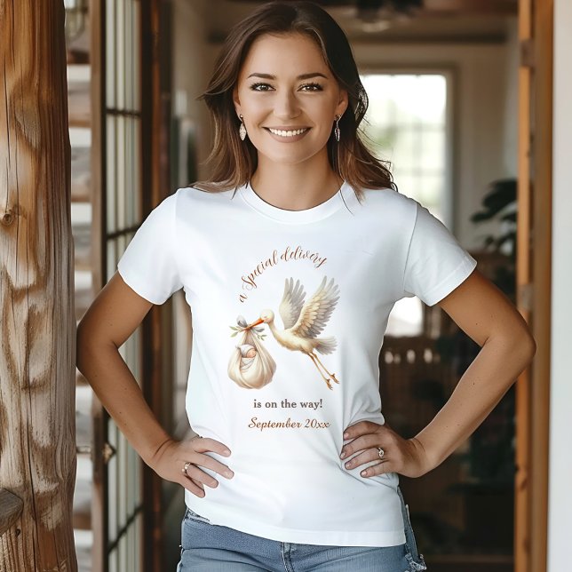 Kön Neutral Gravid Meddelande om Unisex Stork T Shirt (Gender Neutral Pregnancy Announcement Unisex Stork T-Shirt)