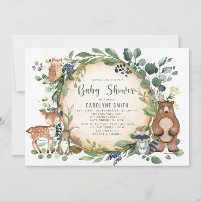 Kön Neutral Greenery BOY Woodland Baby Shower Inbjudningar (Framsida)