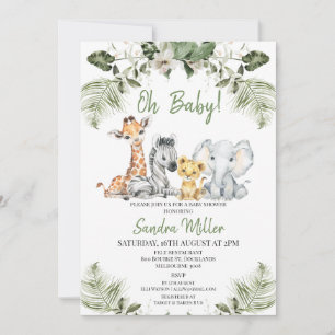 Kön Neutral Greenery Safari Baby Shower Inbjudningar