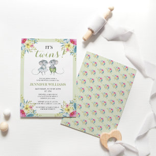 Kön Neutral Grönt Boy & Girl Twillingar Baby Showe Inbjudningar