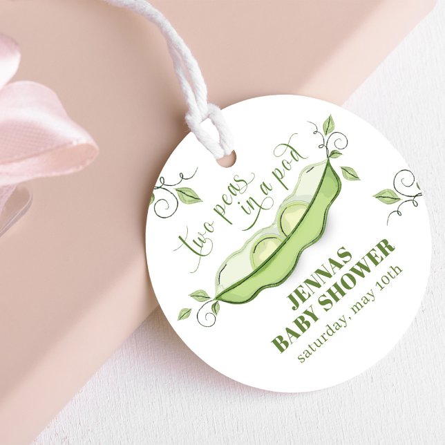 Kön Neutral Grönt Två ärter i en Pod Gåvor Etiketter (Two peas in a pod custom favor tags. )