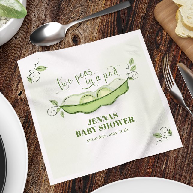Kön Neutral Grönt Två ärter i en Pod Pappersservett (Two peas in a pod custom baby shower napkin.)
