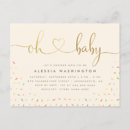 Kön Neutral Guld Calligraphy Oh Baby Shower Inbjudan Vykort