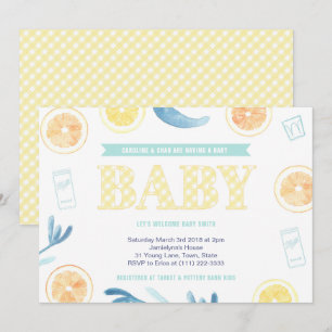 Kön Neutral Gult Aqua Citrus Baby Shower Inbjudningar