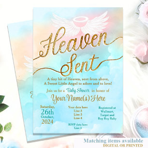 Kön Neutral Heaven Sent Baby Shower-inbjudan Inbjudningar