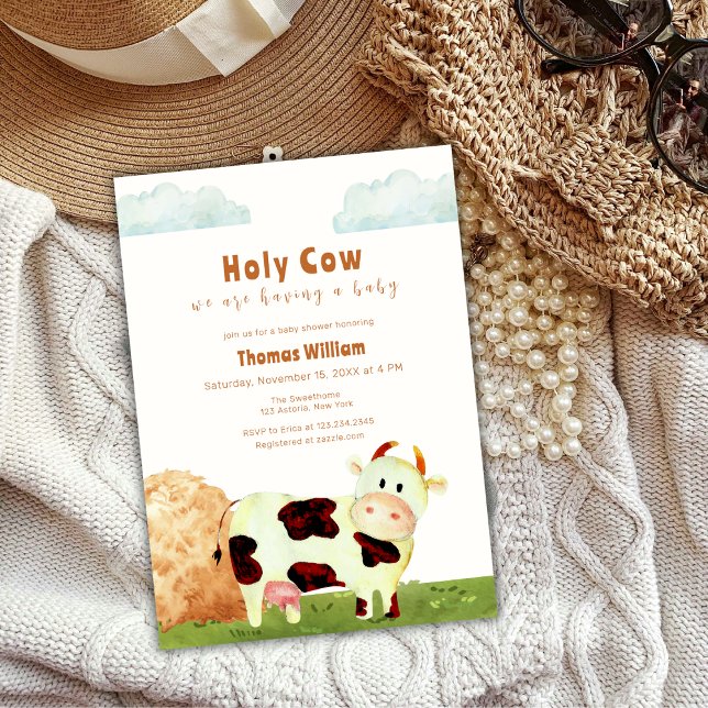Kön Neutral Heliga Kow Farm Animal Baby Shower Inbjudningar (Gender Neutral Holy Cow Farm Animal Baby Shower Invitation)