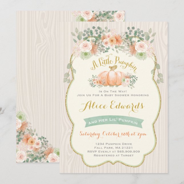 Kön Neutral inbjudan till babysknappen Pumpkin (Fram/baksida)