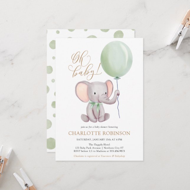 Kön Neutral inbjudan till elefant-babyskor (Fram/Back In Situ)