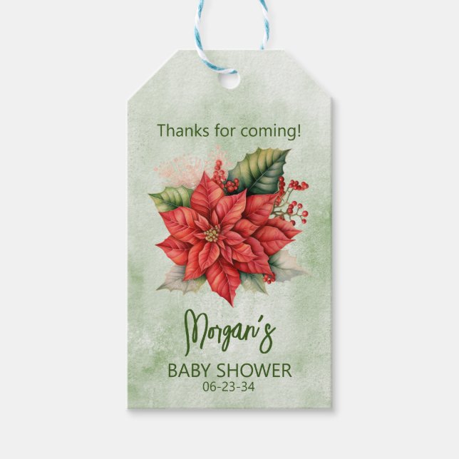 Kön Neutral jul Poinsettia Baby Shower Presentetikett (Framsidan)