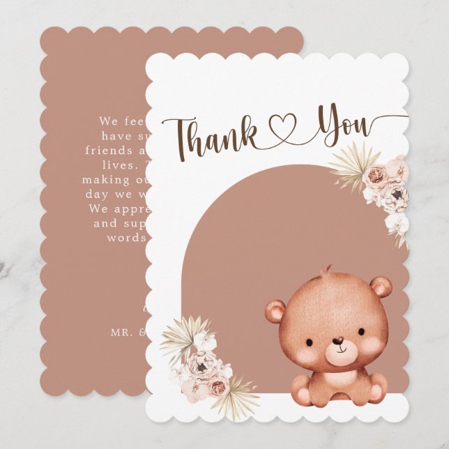 Kön Neutral kute Bear Terracotta Baby Shower Tack Kort (Fram/baksida)