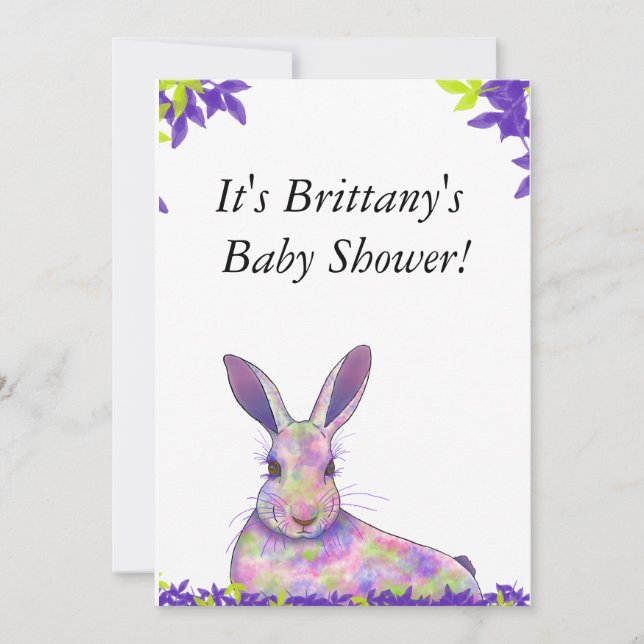 Kön Neutral Lila Bunny Baby Shower-inbjudan Inbjudningar (Framsida)