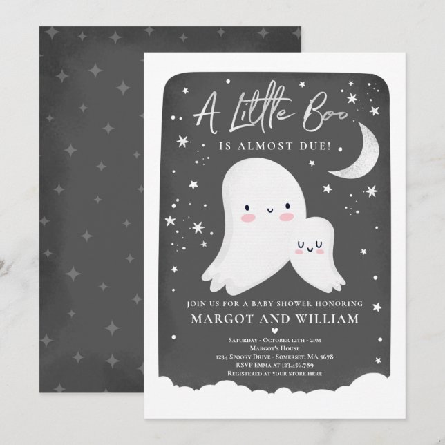 Kön Neutral Little Boo Ghost Baby Shower Inbjudningar (Fram/baksida)