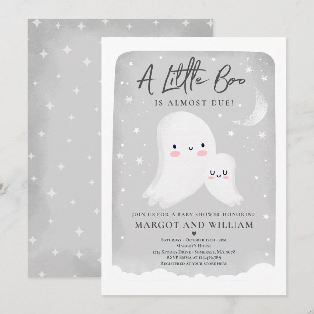 Kön Neutral Little Boo Ghost Baby Shower Inbjudningar (Fram/baksida)