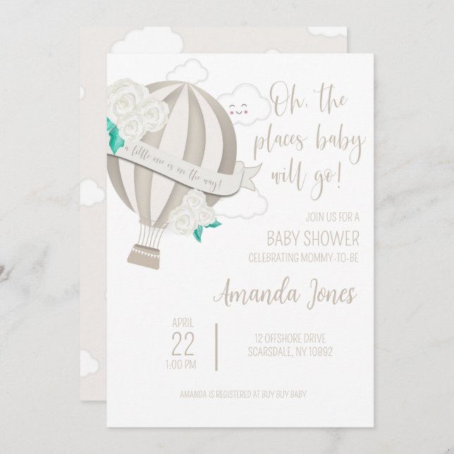 Kön Neutral Luftballong med Ro Shower Inbjudningar (Fram/baksida)