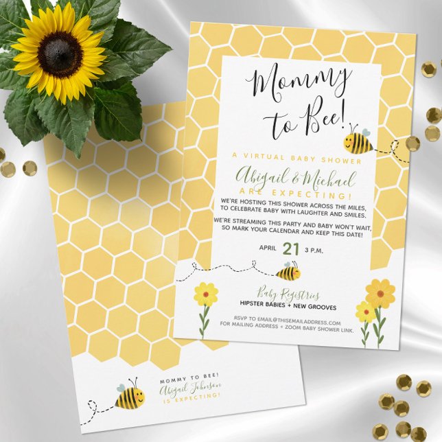 Kön Neutral Mamma att vara Virtuell babyskor Inbjudningar (Cute Gender Neutral Bumble Bee Baby Shower Theme Baby Shower Invitations
)