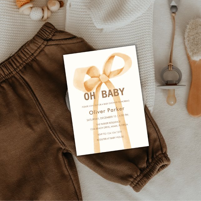 Kön Neutral, minimalistisk babystövel Inbjudningar (Gender Neutral Minimalist Bow Baby Shower Invitation)
