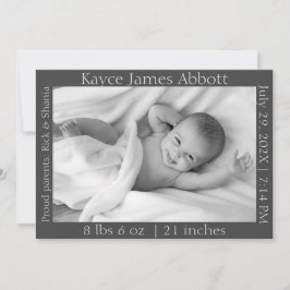 Kön Neutral minimalistisk Grått Birth Notice