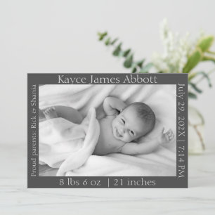 Kön Neutral minimalistisk Grått Birth Notice