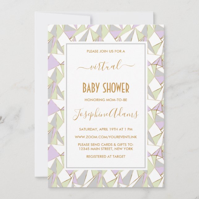 Kön Neutral Mint Lavender Geometric Baby Shower Inbjudningar (Framsida)