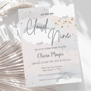 Kön Neutral moln Nine Watercolor Baby Shower Inbjudningar