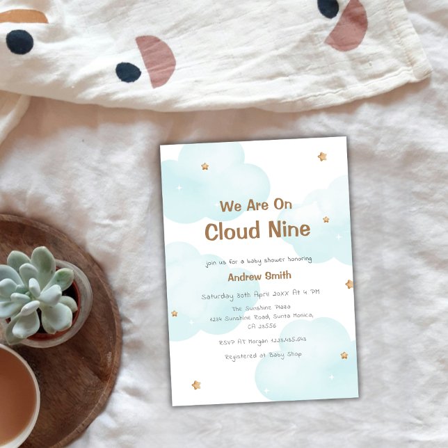 Kön Neutral molntäcke Nine Stars Baby Shower Inbjudningar (Gender Neutral Cloud Nine Stars Baby Shower Invitation)