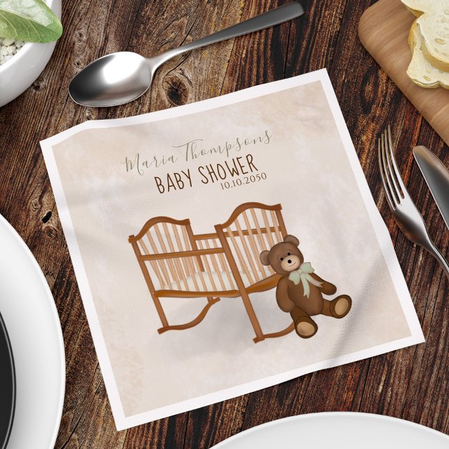 Kön Neutral Nalle Cute Simple Nursery Pappersservett (Gender neutral baby shower napkins. )